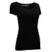 OThread & Co. Women's Short Sleeves T-Shirt Scoop Neck Plain Basic Spandex Tee (Small, Black)