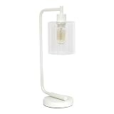 Simple Designs LD1036-WHT Bronson Antique Style Industrial Iron Lantern Glass Shade Desk Lamp, White