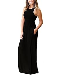 Grecerelle Vestido largo sin mangas para dama, con espalda cruzada, maxivestido liso, vestido largo casual con bolsillos