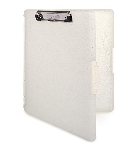 Dexas Slimcase 2 Plastic Clipboard with Storage and Side Opening, Natural Glitter White Binding, Office Supplies Clipboards to Organize, Carry and Store, A4 Holder, Nursing Clipboards