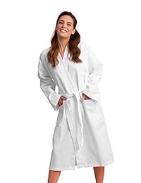 Tacto suave de lino de lujo 100% algodón turco bata de gofres para dama. Largo, ligero, absorbente.