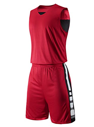 yingfeg bb Men's Reversible Basketball Jersey and Shorts Set Two Sides Wear Basketball Uniforms Red/Black 5XL - Thumbnail 6