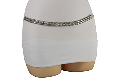 TFJ Women Fashion Belt Silver Mesh Metal Chain Narrow Hip Waist Beads Skinny S M L