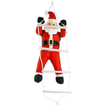 Athoinsu Stuffed Santa Claus Climbing On Rope Ladder 24'' Christmas Tree Ornaments Xmas Holiday Fireplace Door Wall Decorations Party Prop(Style 2)