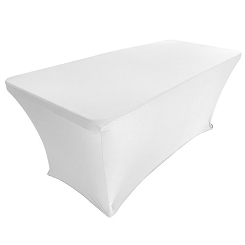 CB Accessories Stretch Table Cover 6ft Rectangular Fitted Spandex Full Length Tablecloth for Standard Folding Tables, Wedding Decorations, Catering Supplies and Holiday Party (6 ft, White)