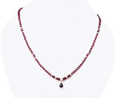 Natural Single strand Pink Garnet Beads Necklace with Sterling Silver Findings 16"