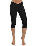 ODODOS Power Flex Yoga Capris Pants Tummy Control Workout Running Non See-through Fabric Yoga Capris Leggingss With Hidden Pocket,Black,Large