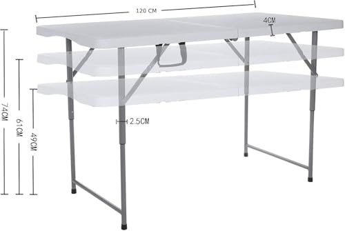 MOMENT Foldable Lightweight Trestle Outdoor Camping Tables, Heavy Duty Plastic Outdoor Folding Picnic Table, Folding Trestle Table For BBQ Party, Folds in Half with Carry Handle, White