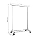 LANGRIA Heavy Duty Rolling Commercial Single Rail Clothing Garment Rack with Wheels Height Adjustable Collapsible Clothes Rack Max Load Capacity 143.5 lbs. for Bedroom Dressing Room Store (Chrome)