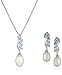Sterling Silver Swiss Blue Topaz and Freshwater Cultured Pearl Necklace and Earrings Jewelry Set