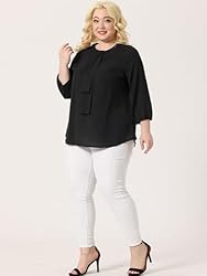 Agnes Orinda Women's Plus Size Tops Work Round Neck