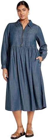avenue plus size denim dress Plus Size Uptown Curve Denim Dress- Dark Wash 1X / Dark Wash at Curvy Sense