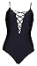 One Pieces Solid Floral Pin Up Sexy Women Front Strappy Cross Swimwear-KJQ999-BK4 Black