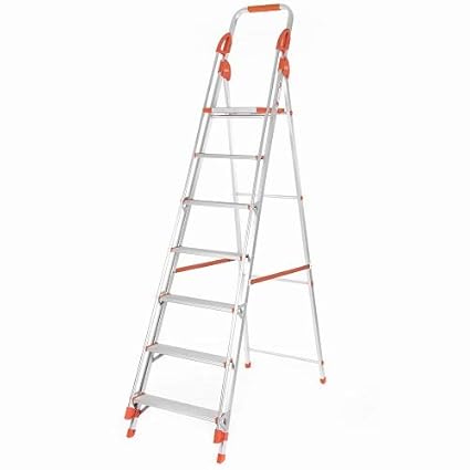 Bathla Sure Step Titanium - 6 ft Platform Height (Total height 8 ft) Foldable Aluminium Ladder with Support Hand Rails & 5-Year Warranty