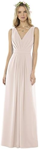 SOCIAL BRIDESMAIDS Style 8157 Floor Length Nu-Georgette Pleated Skirt Formal Dress - Sleeveless V-Neck - Blush - 18