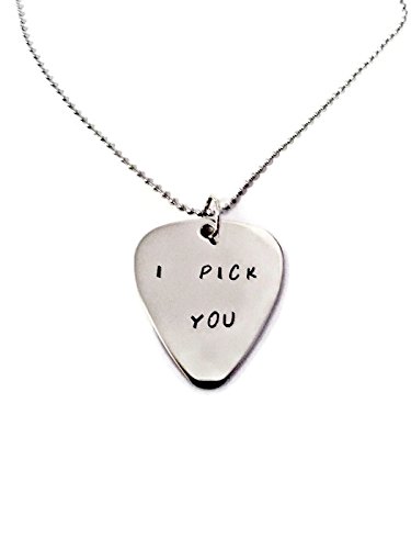 Moonstone Creations I Pick You Guitar Pick Hand Stamped Necklace By