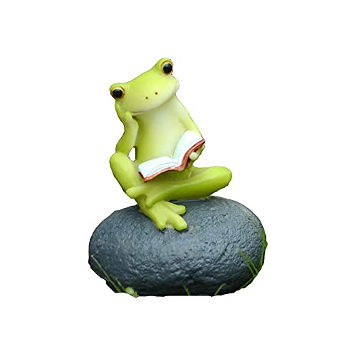 Gemmia Miniature Fairy Garden Reading Figurine- Thinking Frog on Rock