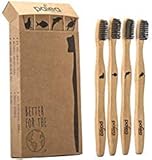 Premium Organic Bamboo Toothbrush Soft with Charcoal BPA Free Nylon Bristles for Adults | Pack of 4 Natural, Waterproof and Biodegradable Bamboo Tooth Brush Set | (By Palea Bamboo)