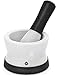 Vremi Mortar and Pestle Set - Porcelain Ceramic Dishwasher Safe Herb Spice Grinder Guacamole Salsa Maker - Apothecary Pharmacy Grade Nonporous with Silicone Base and Grip - White Black