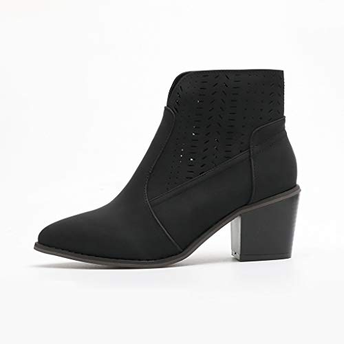 TnaIolral Ladies Boots Heels Solid Hollow Out Vintage Leather Ankle Short Shoes (US:10.5, Black)
