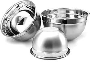 Conjunto 3 Tigelas Inox Premium 18cm 20cm 22cm – Bowls Aço Inoxidável Empilháveis Resistentes para Salada Massa Mistura Cozinha Profissional Durável