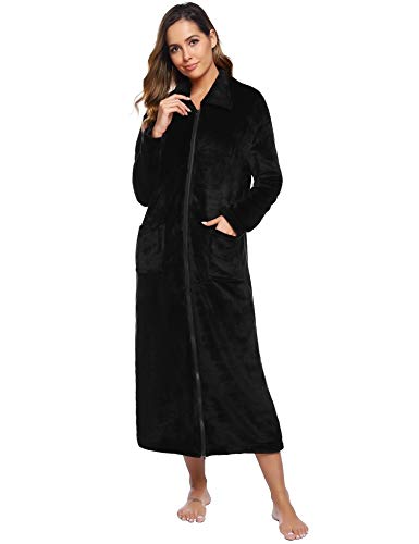 iClosam Dames badjas Zachte Fleece Kamerjas Badjas voor Dames Sjaal Handdoek Jurk Badjas Volledige Lengte met Rits - Image 6
