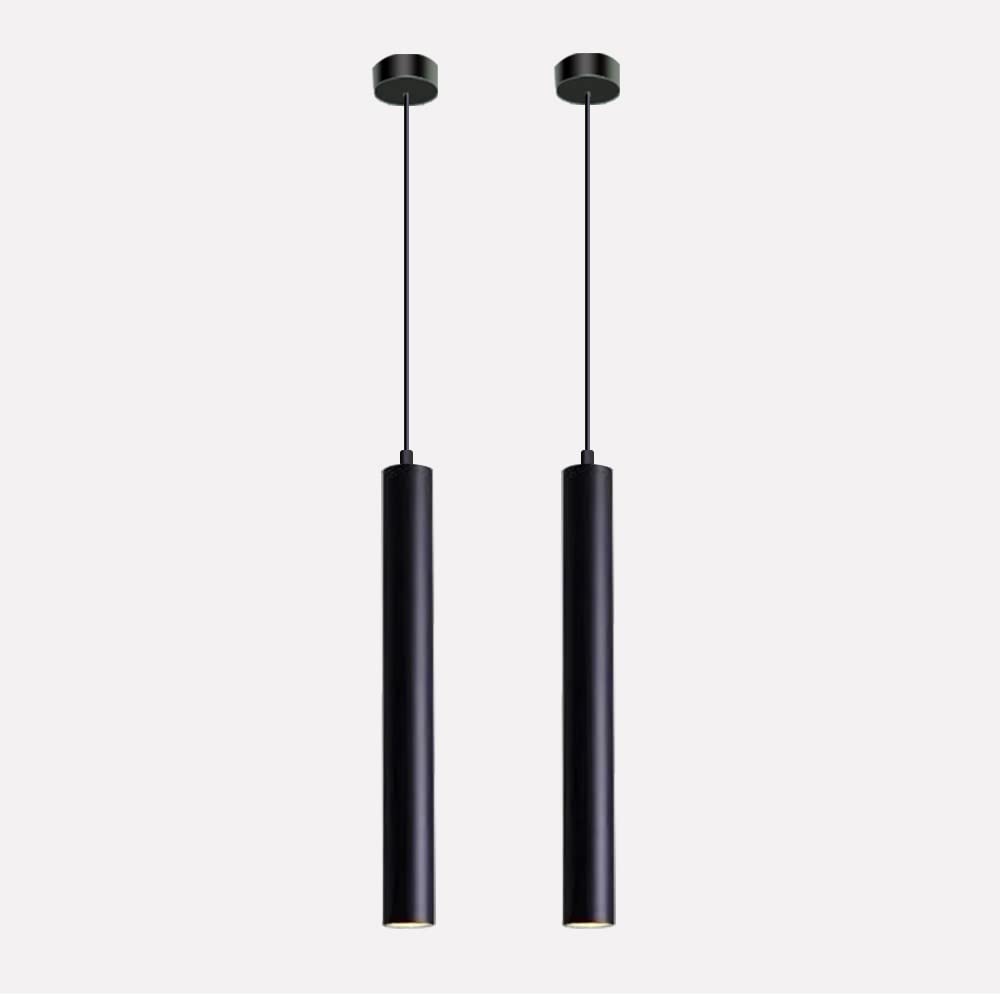 Vecys 2PCS Modern Black Cylinder Pendant Light with 3W COB Patch LED Light Long Tube Chandelier φ4*30.5CM for Indoor Kitchen Island Dining Room Shop Bar Counter