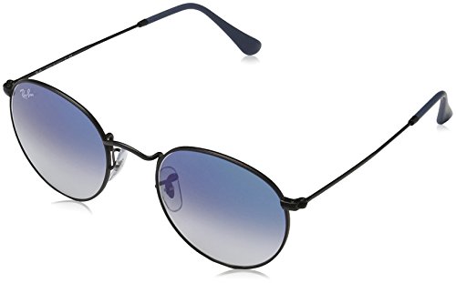 Ray-Ban Men's RB3447 Round Metal Sunglasses Matte Black / Crystal Gradient Light Blue 50mm