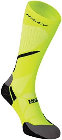 Over The CalfVivid Compression Sock, Fluro Yellow/Black, Medium with a Sock Ring
