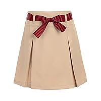 Nautica Girls Size' School Uniform Pleated Scooter, Khaki/Striped Belt, 12 Plus