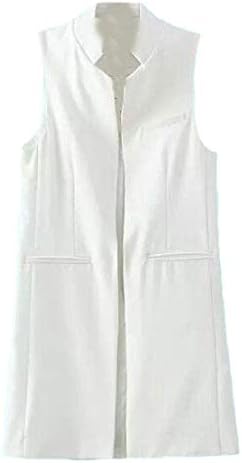 SELX Women Longline Sleeveless Jacket with Pockets Split Open Front Vest Waistcoat