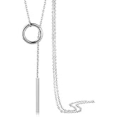 Vonluxy Long Lariat Bar Necklaces for Women,Stainless Steel Silver Adjustable Y Shape Drop Necklace Birthday Gifts for Her