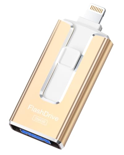 MFi Certified 256GB Flash Drive for iPhone iPad, Photo Stick for External Memory Storage, Easily Back Up and Save Photos Videos, USB Memory Stick Thumb Drive for iPhone/iPad/Android/PC (Gold, 256GB)