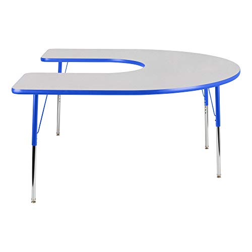 Horseshoe Adjustable Height School Classroom Activity Table - Gray Nebula Top/Blue Edge
