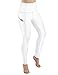 ODODOS High Waist Out Pocket Yoga Pants Tummy Control Workout Running 4 Way Stretch Yoga Leggings,White,Medium
