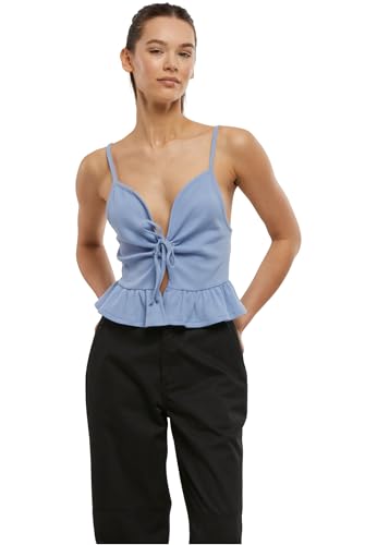 Urban Classics Tb6871-ladies Waffle Pique Ruffle Top Camiseta, Color Azul, M Mujeres