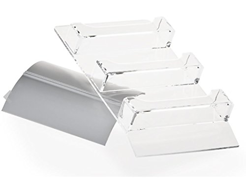 Premium Business Card | Gift Card Holder Display for Tabletop 3-Pocket, Slant Back - Silver