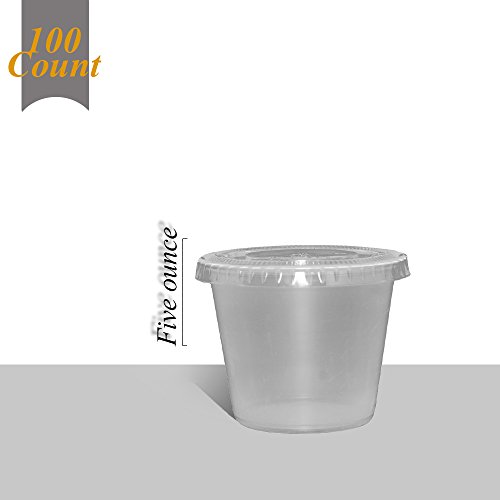 Primebaker Disposable Translucent Plastic Cups with Lids, 100 Count - 5 Ounce