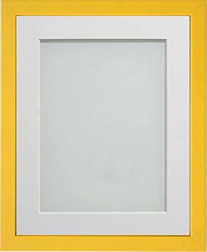 Frame Company Jellybean Range Mustard Yellow Wooden 10x8 inch Picture Photo Frame with White Mount for Image 7x5 inch * Choice of Colours & Sizes* Fitted with Perspex — image 1