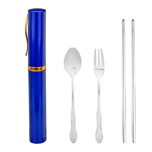 Stainless Steel Foldable Chopsticks Fork Spoon Flatware Set Reusable Chinese Tableware Gift Box for Travel Camping Chopsticks Fork Spoon 3 Pcs - Thumbnail 6