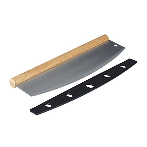 Relaxdays Pizza weegmes, roestvrij staal pizzasnijder met houten handvat, 1 lemmet met beschermhoes, H x B x : 12 x 35… - Afbeelding 7