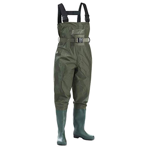 Kingdom Chest Waders Waterproof - Hunting & Fishing Waders with Neoprene Boots, Nylon and PVC Insulated Material (Green, M13/W15)