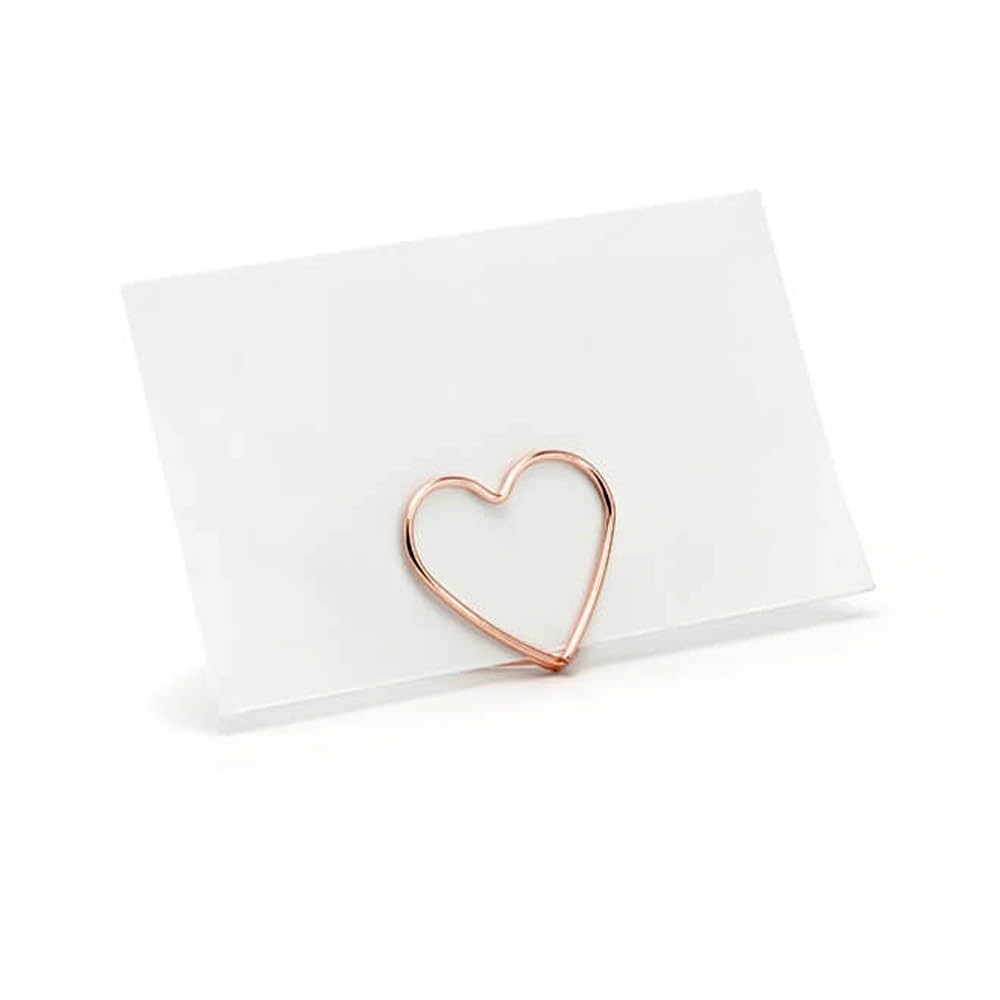 P&D Place Card Holders Heart Rose Gold Wedding Table Decoration Card Holders Hearts Pink Name Card Holder Table Decoration Rose Gold Antique Pink Shiny Pack of 10