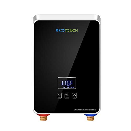 Tankless Water Heater Electric, ECOTOUCH 5.5kW 240V On Demand Hot Water Heater Electric Instant Water Heater with Self-Modulating for Point of Use, Digital Display, ECO55B Black