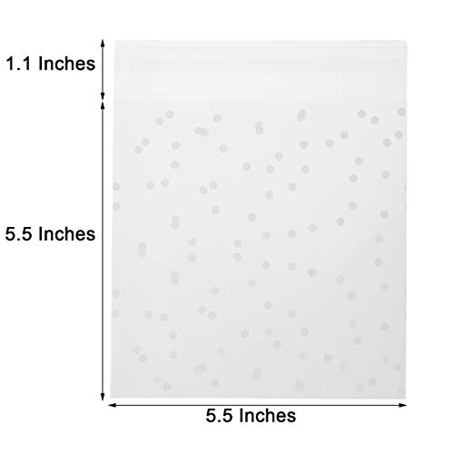 Vasdoo Self Adhesive Treat Bag Cellophane Bag Cookie Bag, White Polka Dot Party Favor Bag for Bakery, Candy, Cookie (5.5 x 5.5 inches, 100 Pcs)