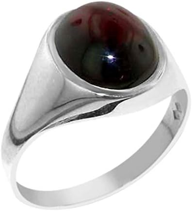 Solid Sterling Silver Natural Cabochon Garnet Mens Signet Ring - Sizes 6 to 13 Available