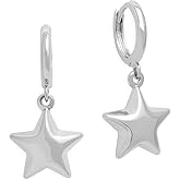 Jean Beau Hoop Huggie Charm Gold Silver Sun Star Earrings for Women, Trendy Puffy Drop Earring Prom Fashion Accessories Jewelry Gift