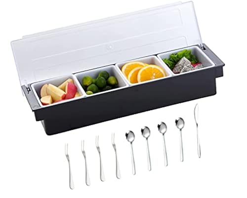 KNC Food & Condiment Dispenser Ice Cooled Condiment Caddy,4 Compartment ...