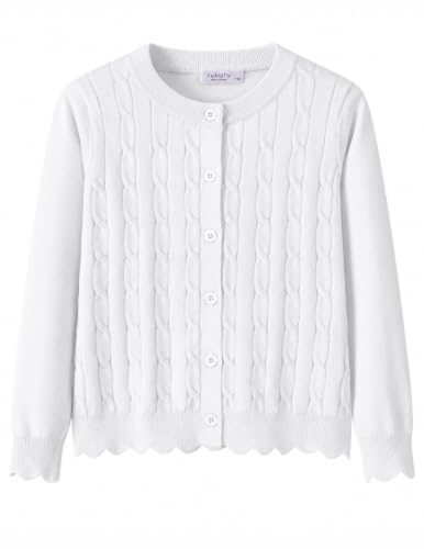 Yekaty Girls White Cardigan Size 6 Cable Knit Button School Uniform Sweater at Amazon