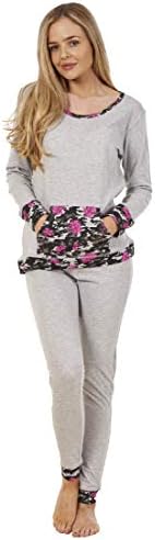 Ladies Long Sleeve Pockets Floral Print Cuffed Pyjama Set PJ's Nightwear
